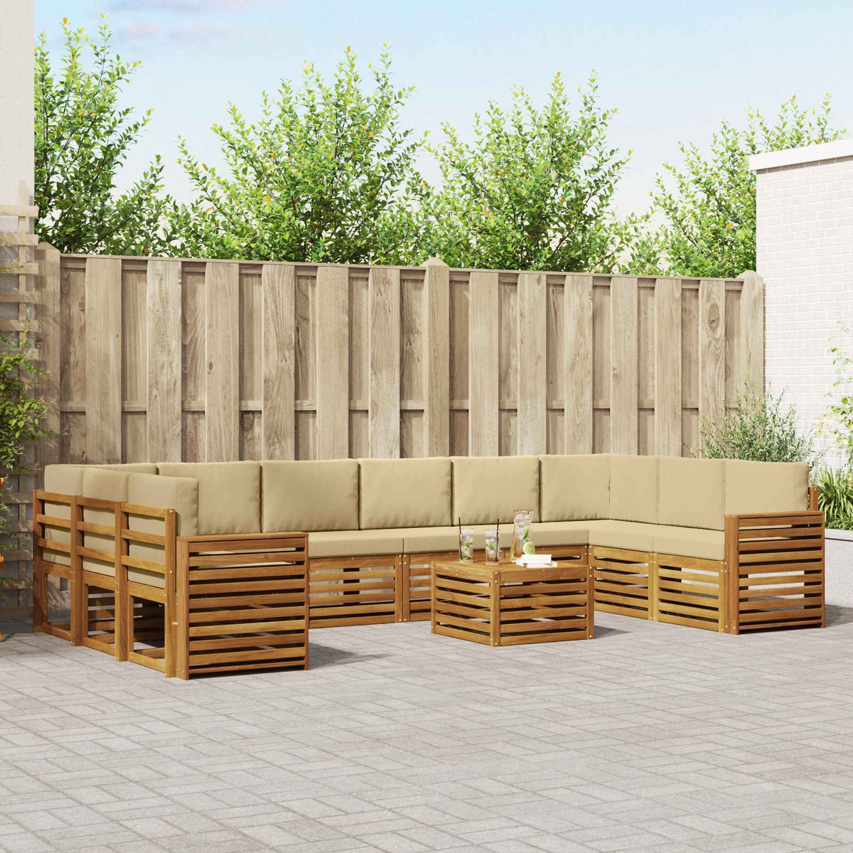 Buiten bankenset 11 pcs Natuurlijk en Beige Massief Acaciahout is nu te koop bij PeponiXL, paradijselijk wonen!