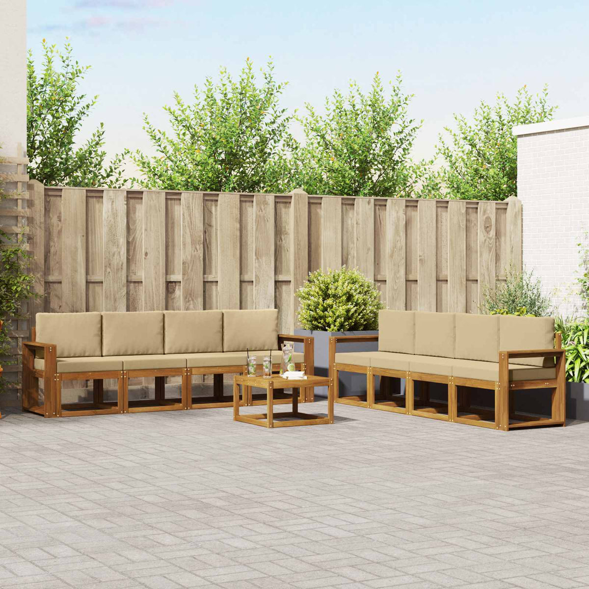Buiten bankenset met kussen 9 pcs Natuurlijk en Beige is nu te koop bij PeponiXL, paradijselijk wonen!