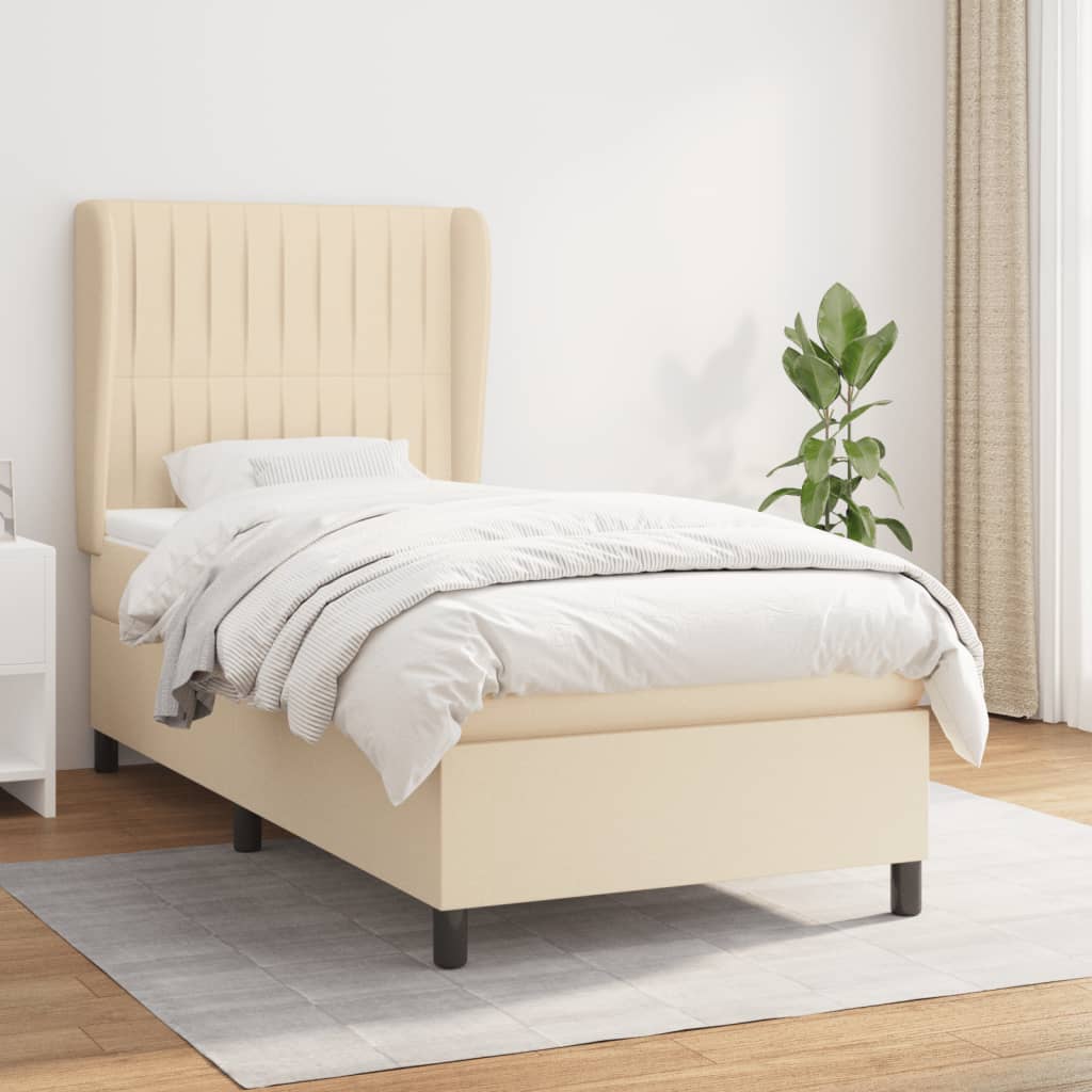 Boxspring met matras stof crèmekleurig 90x200 cm is nu te koop bij PeponiXL, paradijselijk wonen!