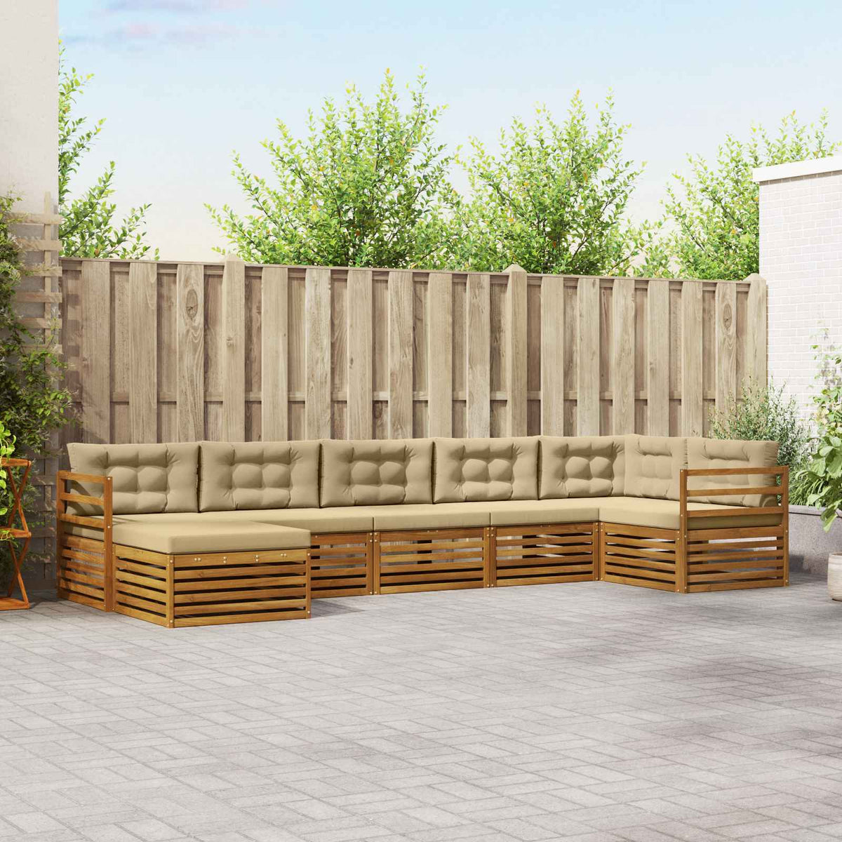 Buiten bankenset met kussen 7 pcs Natuurlijk en Beige is nu te koop bij PeponiXL, paradijselijk wonen!