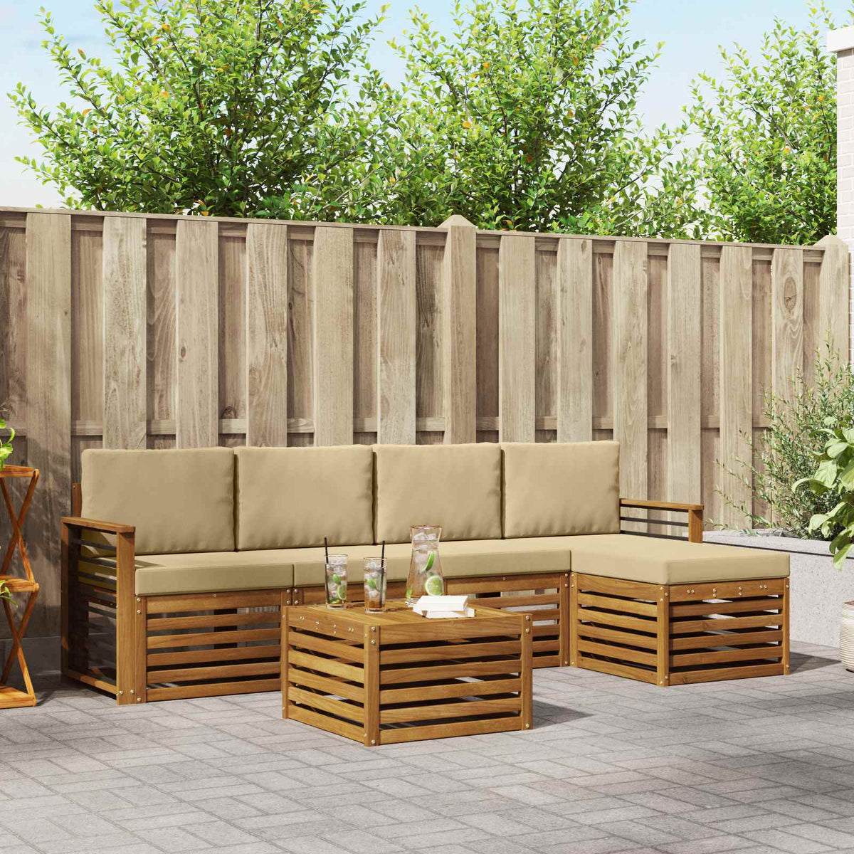 Buiten bankenset met kussen 6 pcs Natuurlijk en Beige is nu te koop bij PeponiXL, paradijselijk wonen!