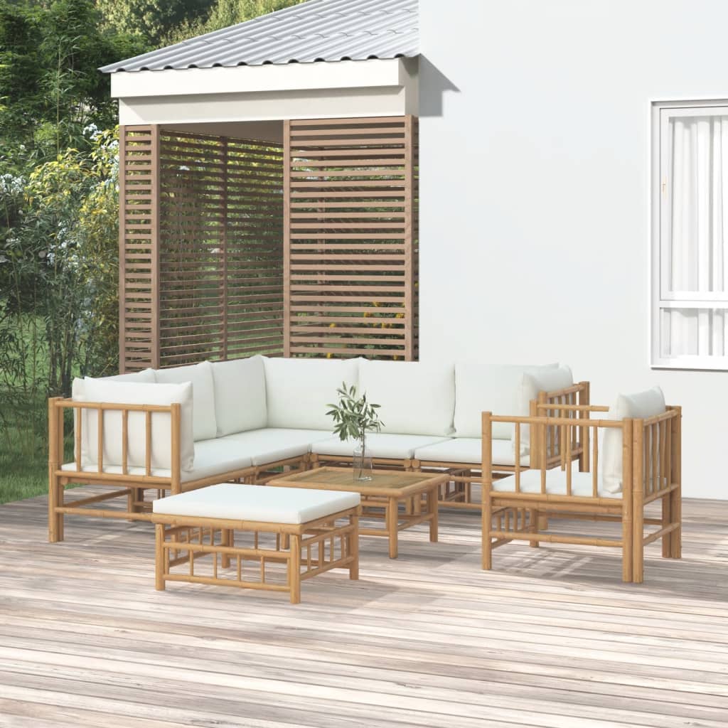 8-delige Loungeset met kussens bamboe crèmewit is nu te koop bij PeponiXL, paradijselijk wonen!