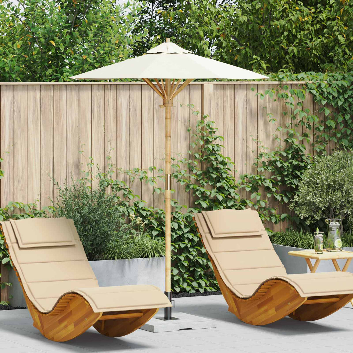 Tuinparasol Crème Wit Ø 150 x 210 cm Bamboe is nu te koop bij PeponiXL, paradijselijk wonen!