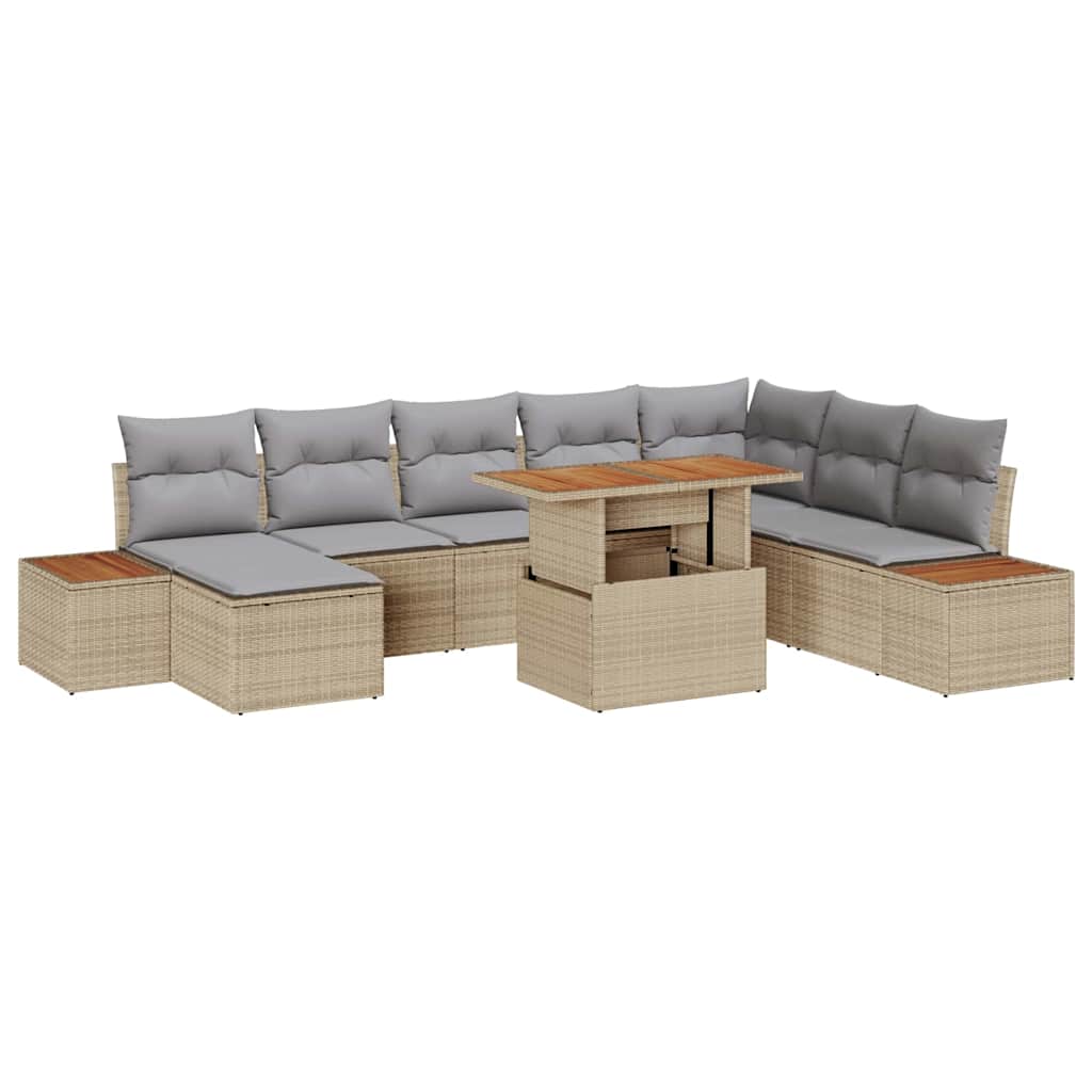 Tuin Sofa Set met opslag 9 pcs Beige Poly riet is nu te koop bij PeponiXL, paradijselijk wonen!