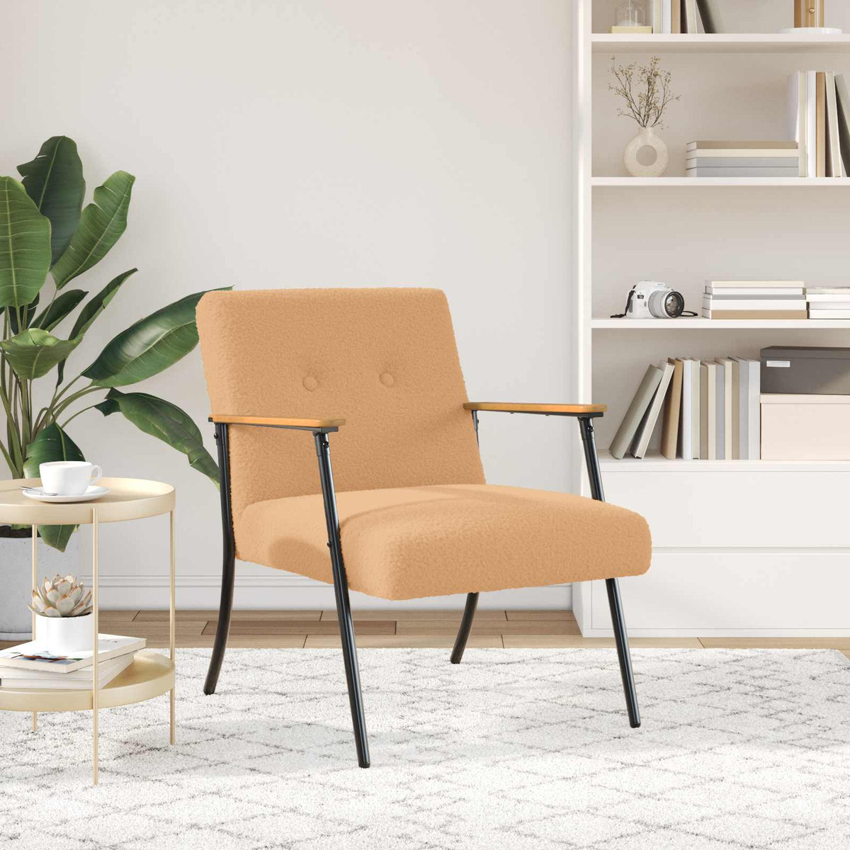 Fauteuil Beige Krullend Wol-achtig Stof is nu te koop bij PeponiXL, paradijselijk wonen!