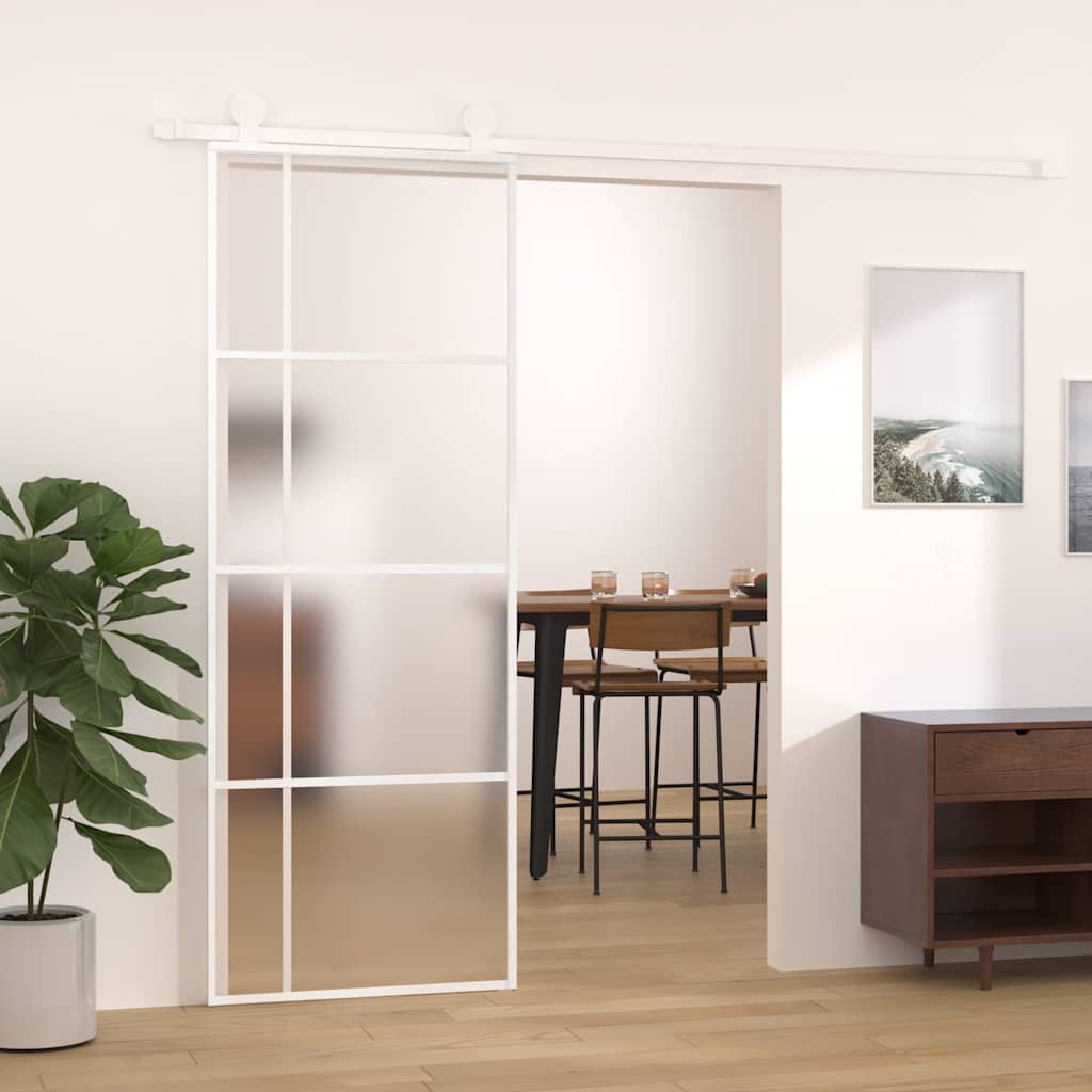 Schuifdeur 76x205 cm mat ESG-glas en aluminium wit is nu te koop bij PeponiXL, paradijselijk wonen!