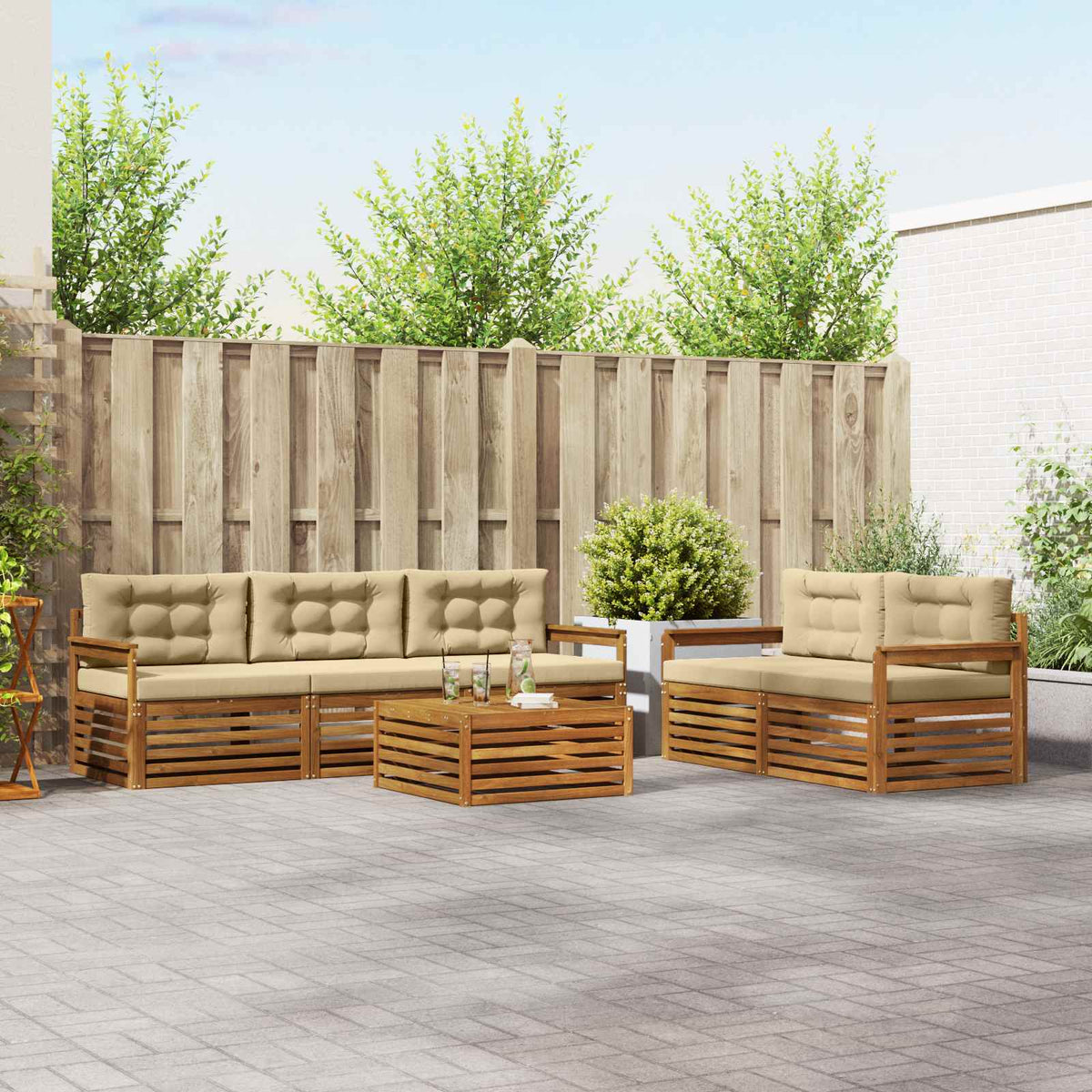 Buiten bankenset met kussen 6 pcs Natuurlijk en Beige is nu te koop bij PeponiXL, paradijselijk wonen!
