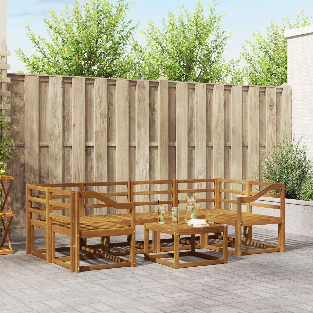 Buiten bankenset 7 pcs Naturel Massief Acaciahout is nu te koop bij PeponiXL, paradijselijk wonen!