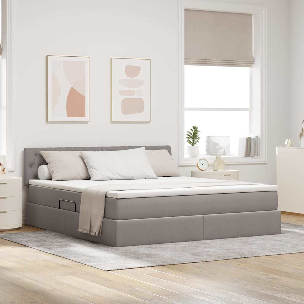 Opbergbed met LED met matras met LED Taupe 160 x 200 cm Stof is nu te koop bij PeponiXL, paradijselijk wonen!