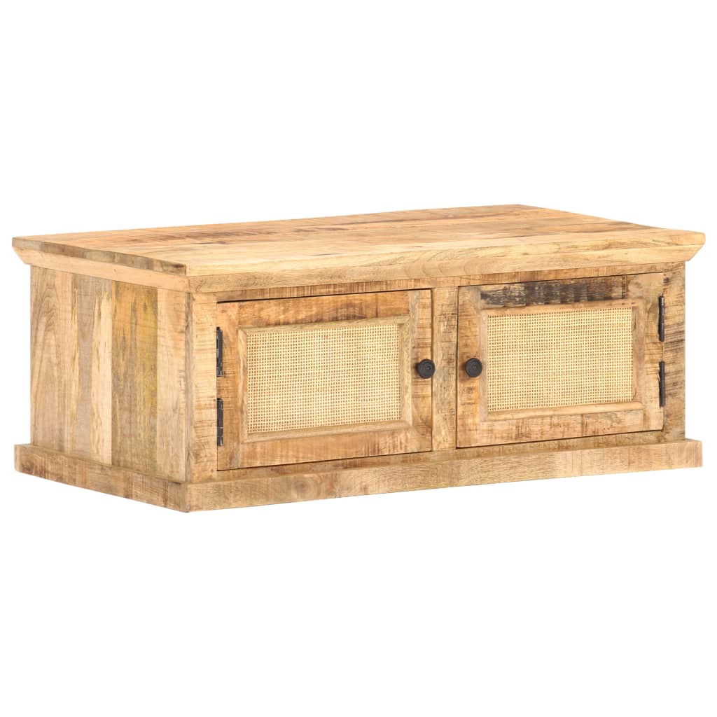 Salontafel 90x50x35 cm massief mangohout en natuurlijk riet is nu te koop bij PeponiXL, paradijselijk wonen!