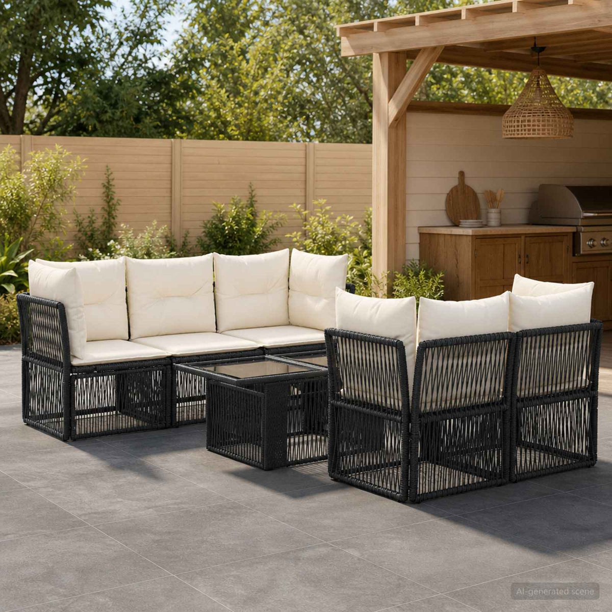 Tuinbankenset 6 st Zwart poly rattan is nu te koop bij PeponiXL, paradijselijk wonen!