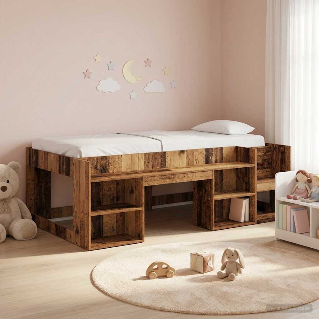 Jeugd bedframe met opbergruimte Oud hout 98.5 x 200 cm is nu te koop bij PeponiXL, paradijselijk wonen!