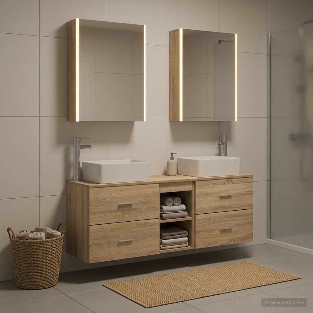 vidaXL Badkamermeubelset 5 st Sonoma Eiken Bewerkt hout en glas