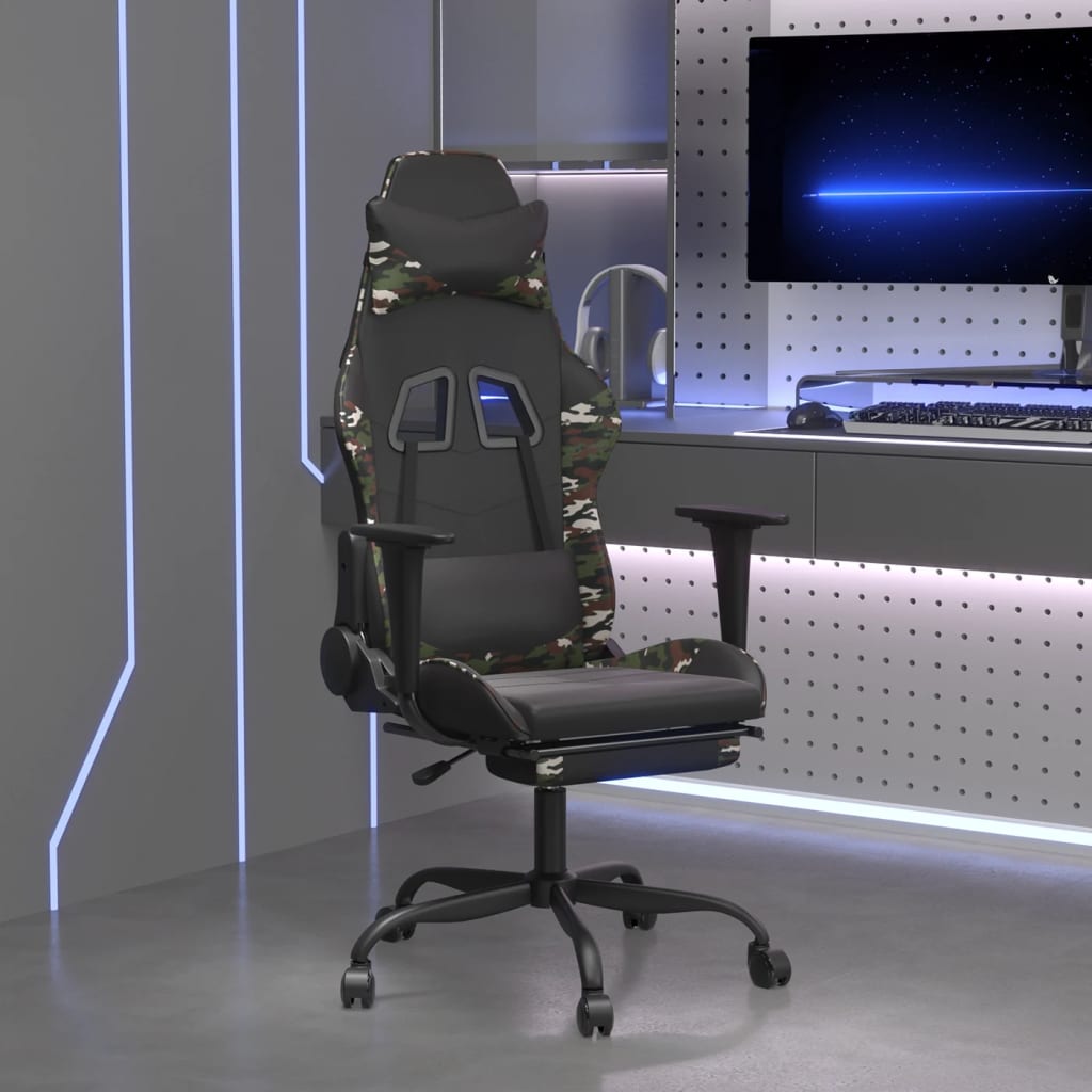 Gamestoel met voetensteun kunstleer zwart en camouflage is nu te koop bij PeponiXL, paradijselijk wonen!