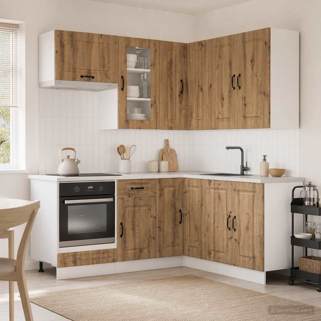 Keukenblok KALMAR 8 pcs Artisanaal eiken Bewerkt hout is nu te koop bij PeponiXL, paradijselijk wonen!