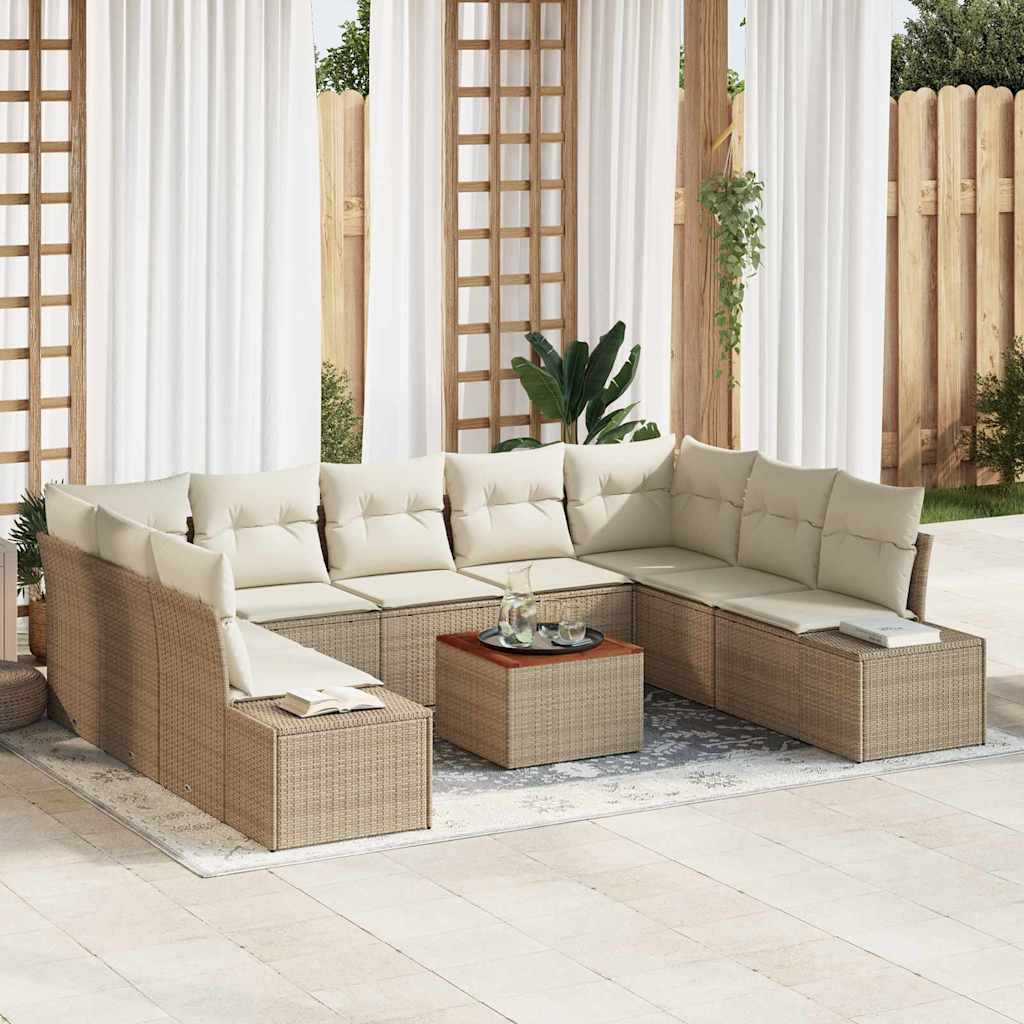 Tuinbankenset met kussen 10 pcs Beige poly rattan is nu te koop bij PeponiXL, paradijselijk wonen!