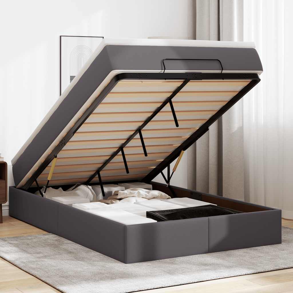 Ottoman bed met matras 120x200cm kunstleer grijs is nu te koop bij PeponiXL, paradijselijk wonen!