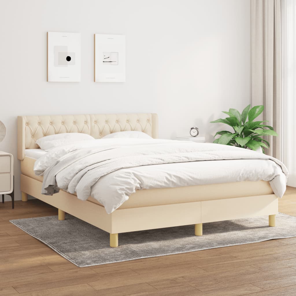 Boxspring met matras stof crèmekleurig 140x200 cm is nu te koop bij PeponiXL, paradijselijk wonen!