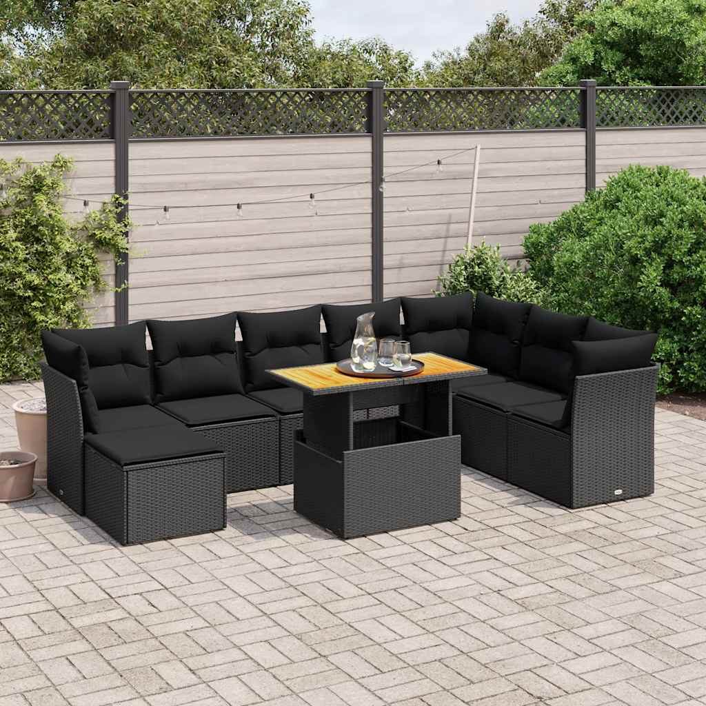 9-delige Loungeset met kussens poly rattan zwart is nu te koop bij PeponiXL, paradijselijk wonen!