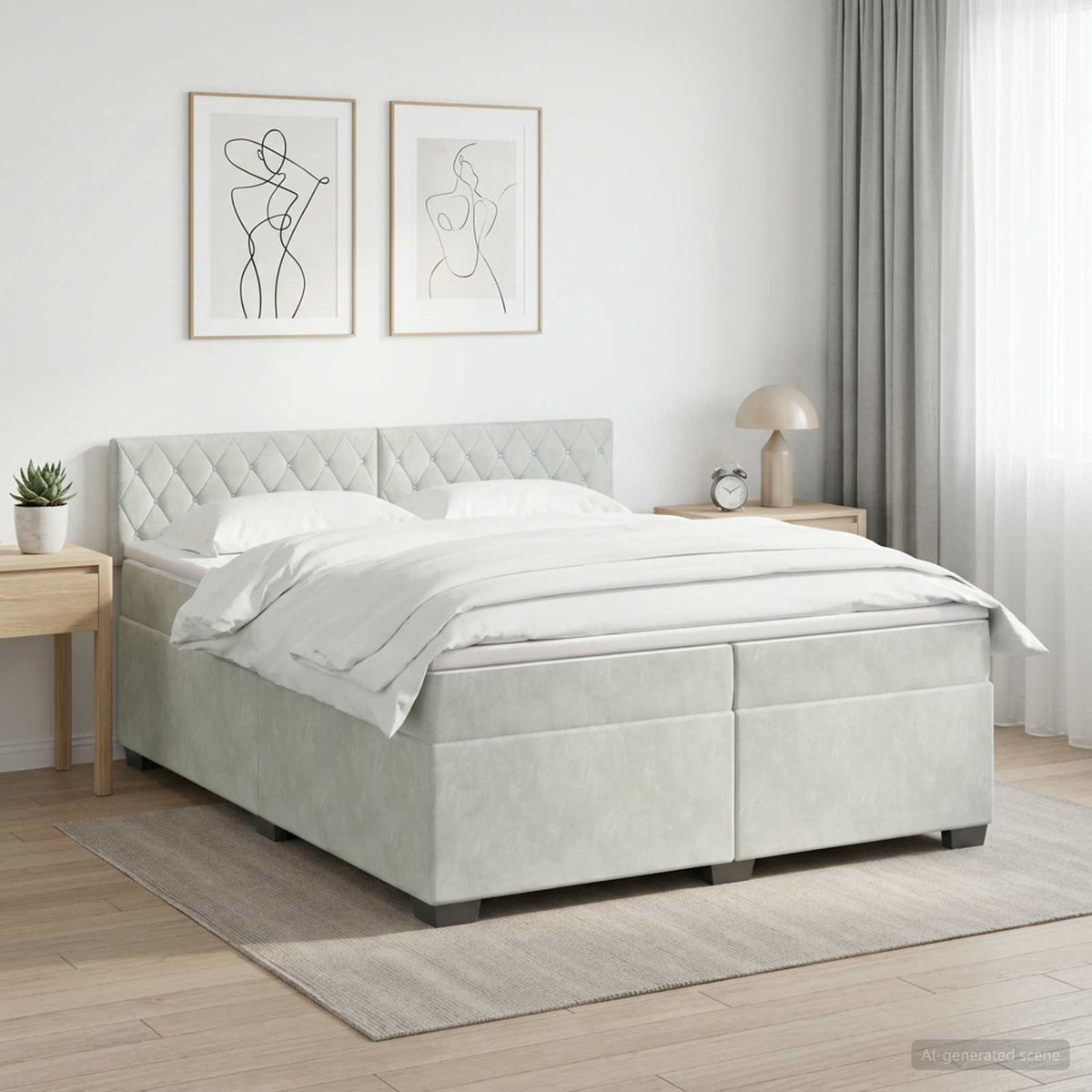 Boxspring Bed met Matras en LED Lichtgrijs 200 x 200 cm fluweel is nu te koop bij PeponiXL, paradijselijk wonen!