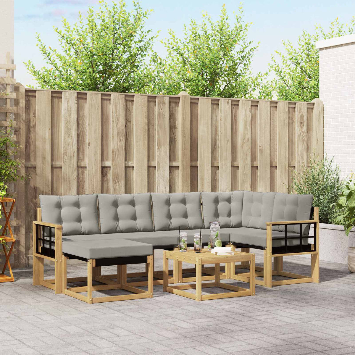 Buiten bankenset met kussen 7 pcs Wit en Lichtgrijs is nu te koop bij PeponiXL, paradijselijk wonen!