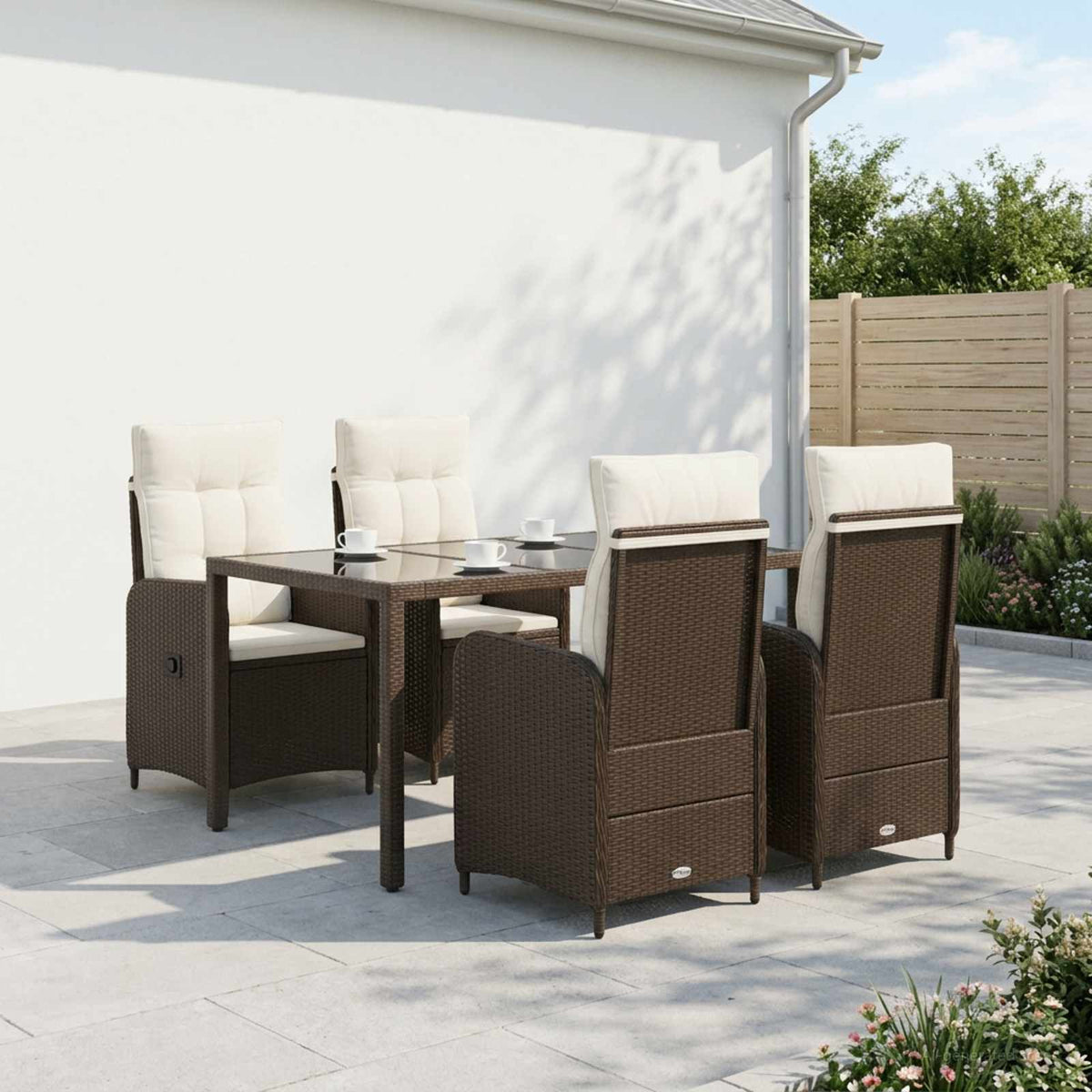 Buiten eettafelset 5 pcs Bruin en Crème Wit 150 x 90 x 75 cm is nu te koop bij PeponiXL, paradijselijk wonen!