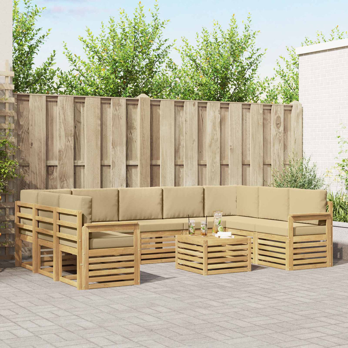 Buiten bankenset 8 pcs Wit en Beige 59 x 59 x 37 cm Polyester is nu te koop bij PeponiXL, paradijselijk wonen!