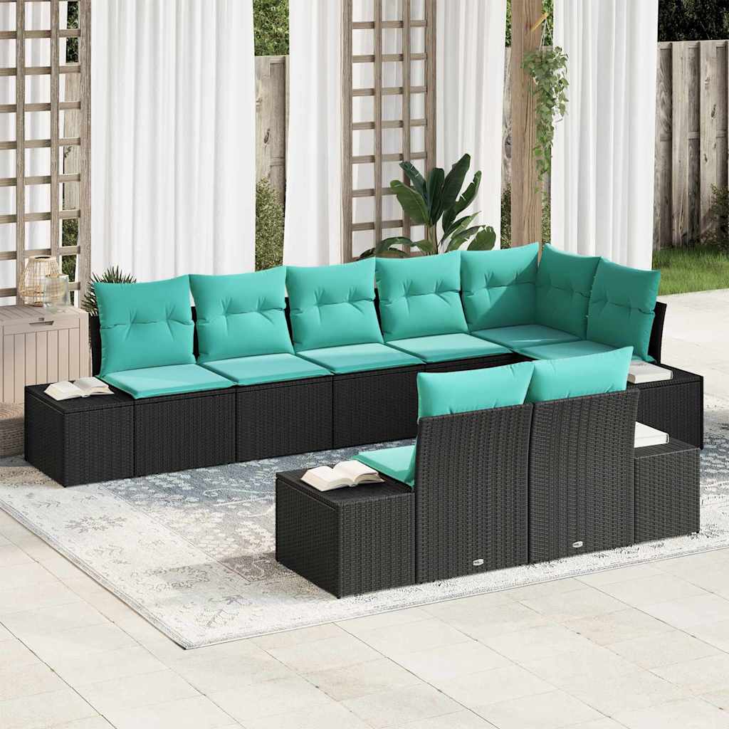 Tuinbankenset 8 st Zwart en Turquoise Poly riet is nu te koop bij PeponiXL, paradijselijk wonen!