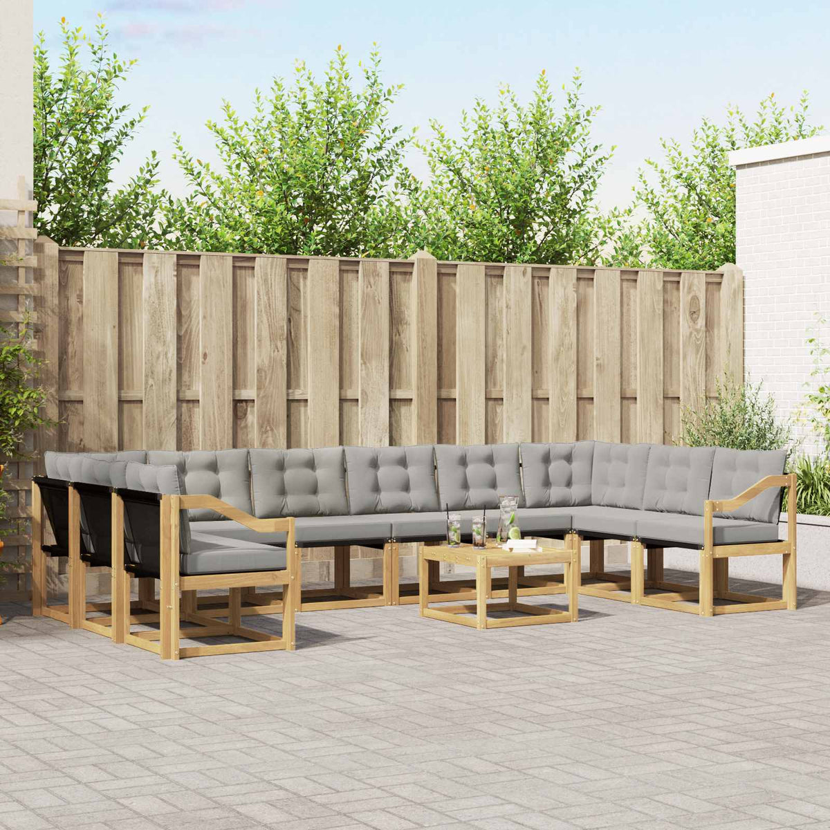 Buiten bankenset met kussen 11 pcs Wit en Lichtgrijs is nu te koop bij PeponiXL, paradijselijk wonen!