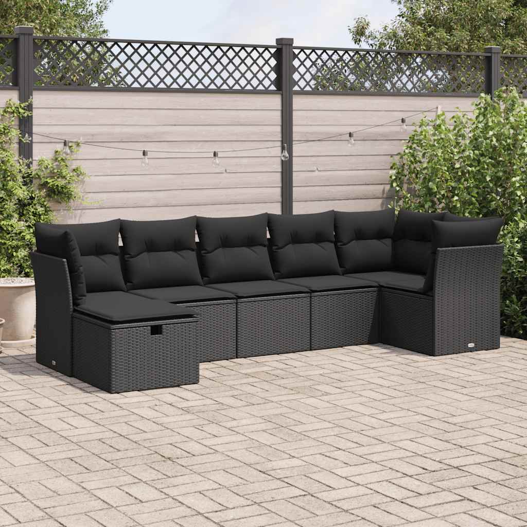 7-delige Loungeset met kussens poly rattan zwart is nu te koop bij PeponiXL, paradijselijk wonen!