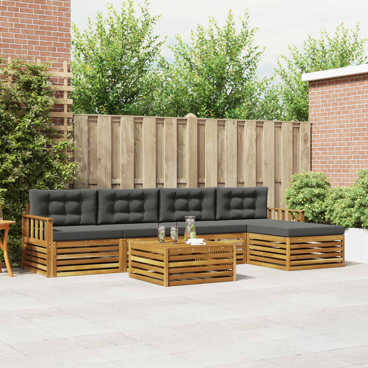 Buiten bankenset met kussen 6 pcs Natuurlijk en Antraciet is nu te koop bij PeponiXL, paradijselijk wonen!