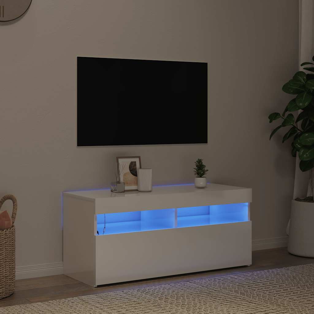 Tv-meubel met LED-verlichting 90x35x40 cm hoogglans wit is nu te koop bij PeponiXL, paradijselijk wonen!