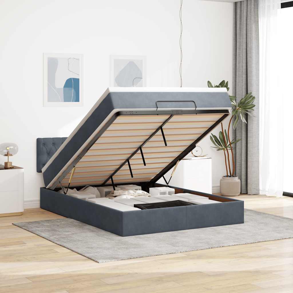Ottoman bed met matras en LED's 140x200cm fluweel donkergrijs is nu te koop bij PeponiXL, paradijselijk wonen!