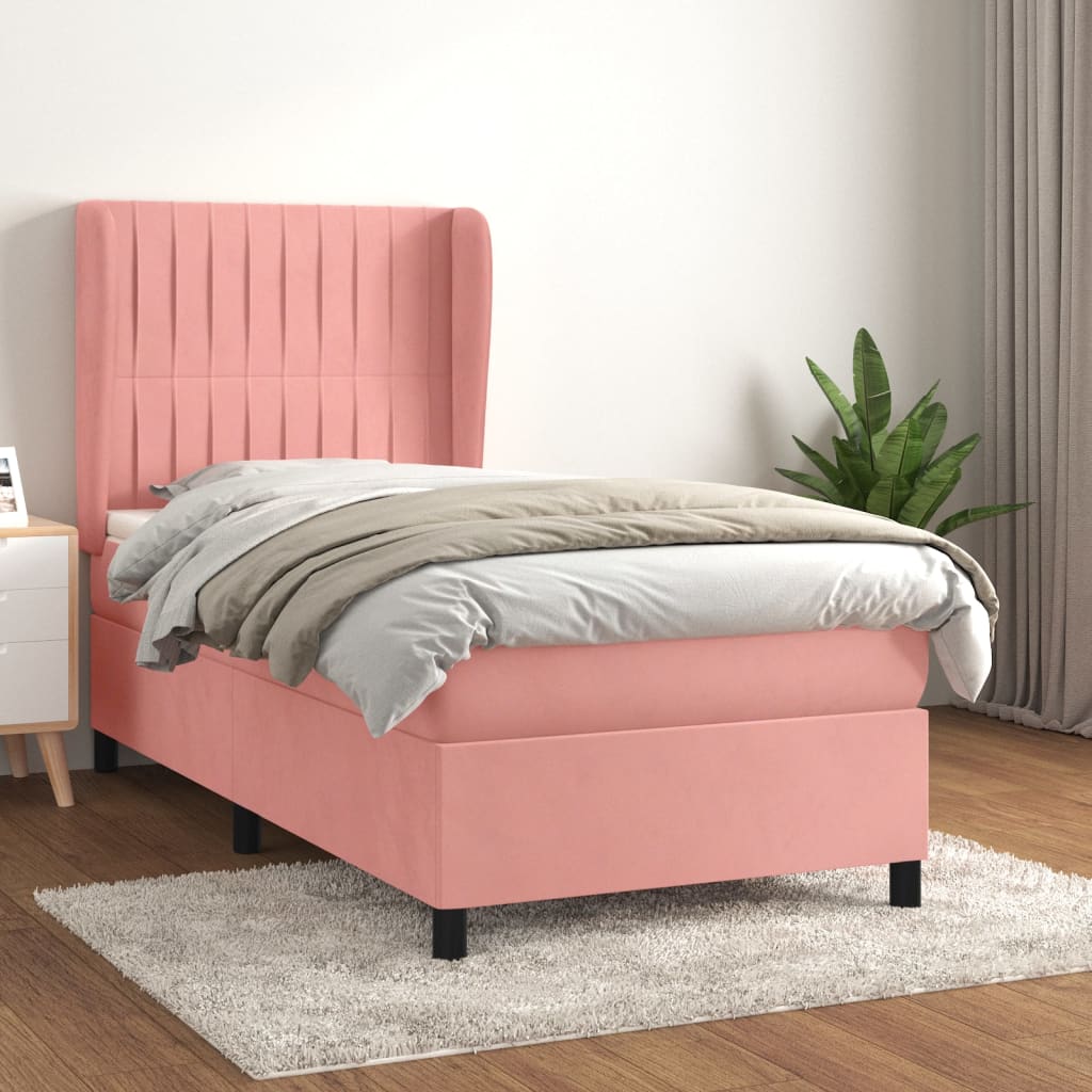 Boxspring met matras fluweel roze 90x190 cm is nu te koop bij PeponiXL, paradijselijk wonen!