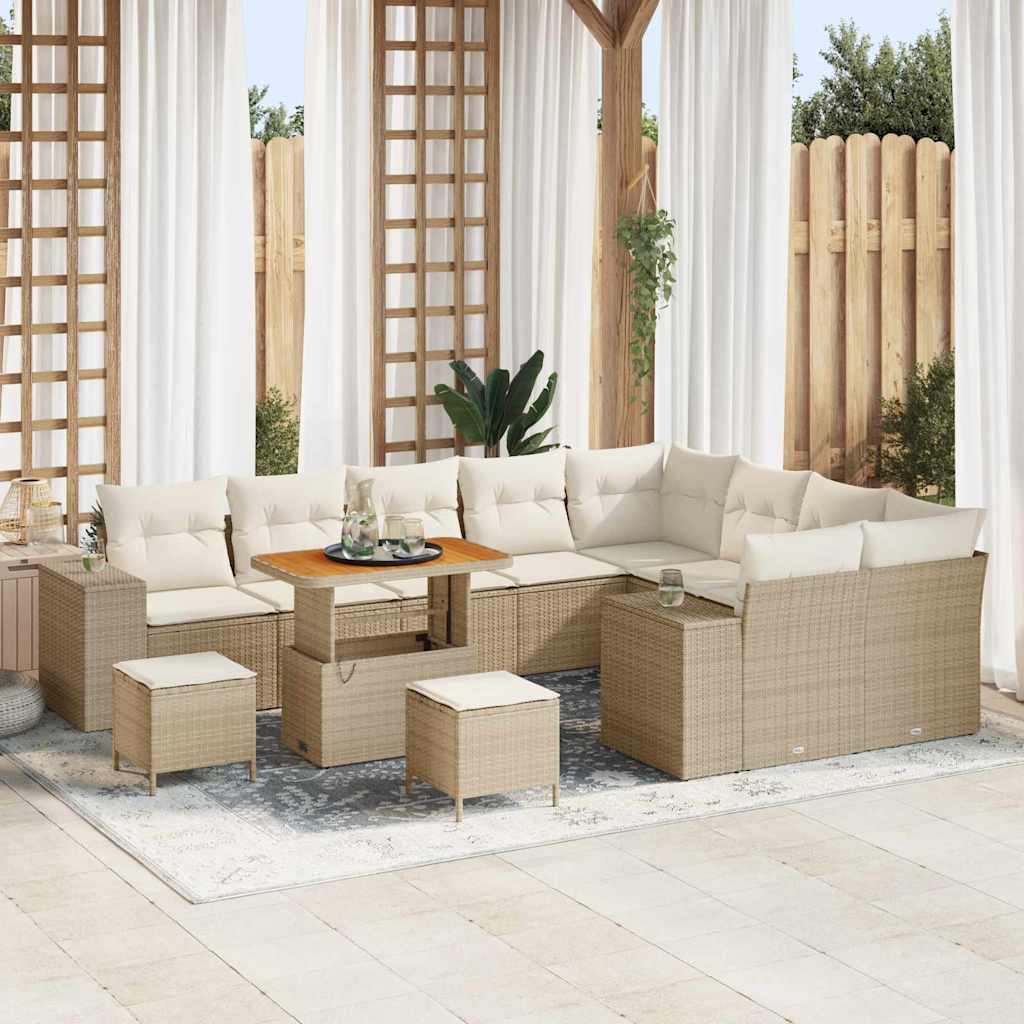 Tuin Sofa Set met kussen 12 pcs Beige poly rattan is nu te koop bij PeponiXL, paradijselijk wonen!
