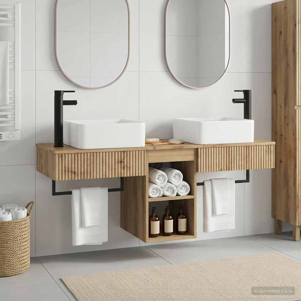 Badkamermeubelset 3 st Artisanaal eiken Bewerkt hout is nu te koop bij PeponiXL, paradijselijk wonen!