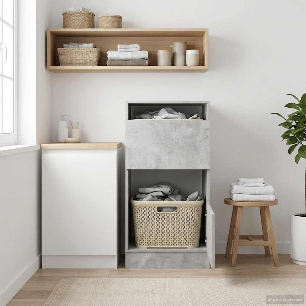 Wasmeubel met opslag met de deur Betonkleurig Bewerkt hout is nu te koop bij PeponiXL, paradijselijk wonen!