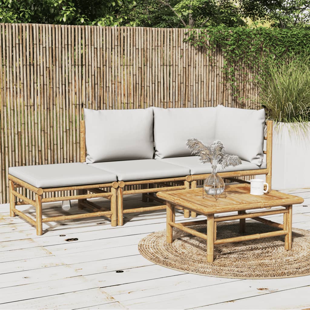 3-delige Loungeset met kussens bamboe lichtgrijs is nu te koop bij PeponiXL, paradijselijk wonen!