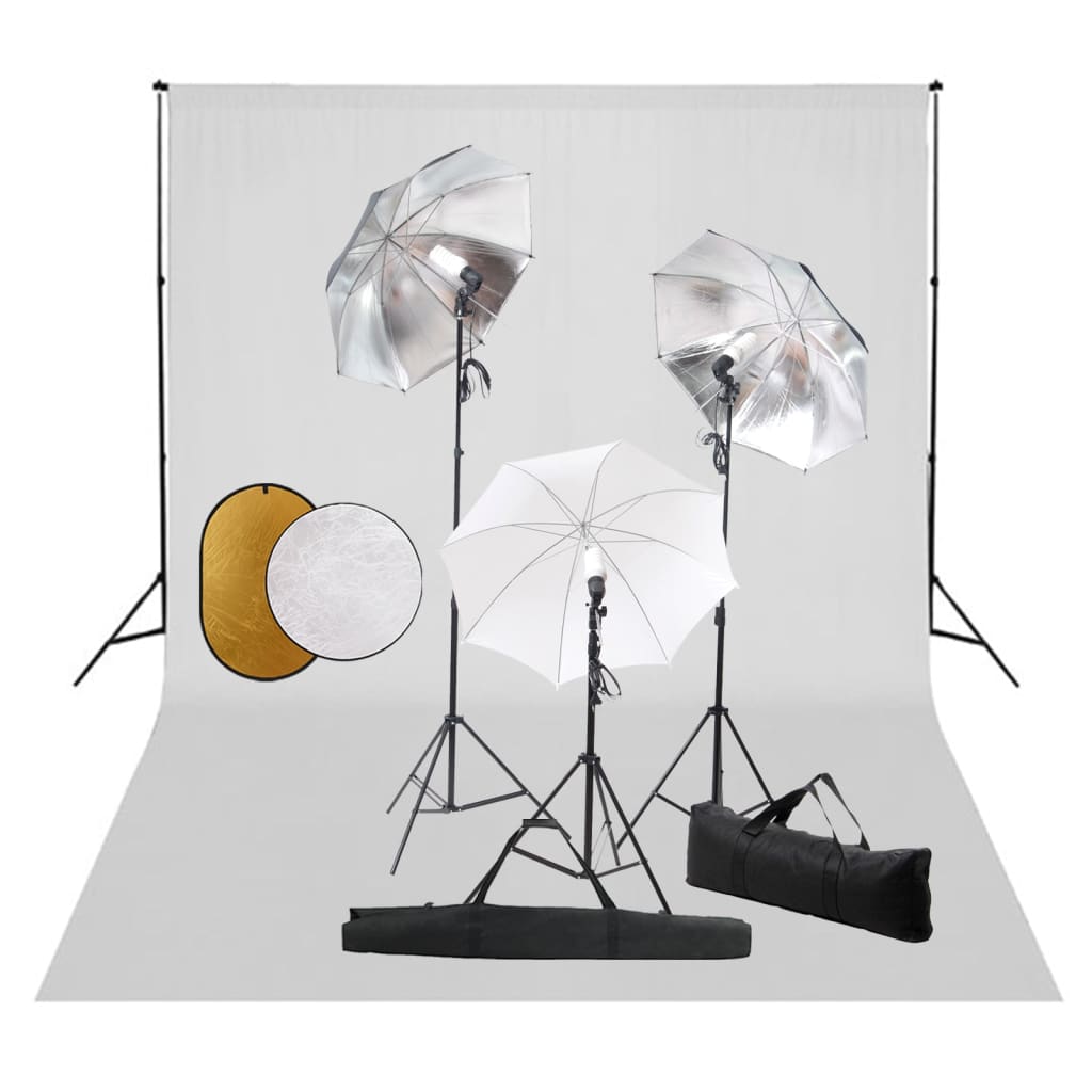 Fotostudioset met lampen, paraplu's, achtergrond en reflector is nu te koop bij PeponiXL, paradijselijk wonen!