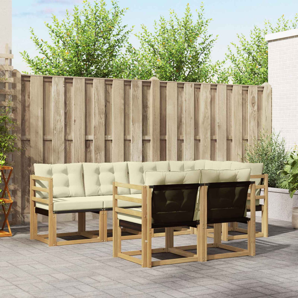 Buiten bankenset met kussen 7 pcs Wit en crèmekleurig is nu te koop bij PeponiXL, paradijselijk wonen!