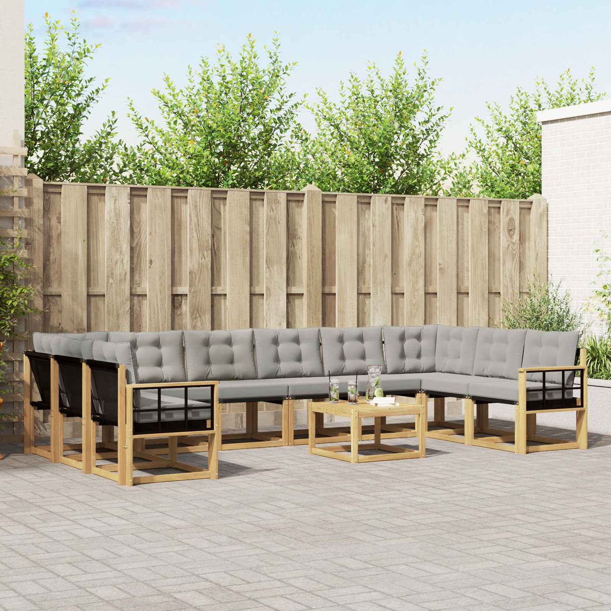 Buiten bankenset met kussen 11 pcs Wit en Lichtgrijs is nu te koop bij PeponiXL, paradijselijk wonen!