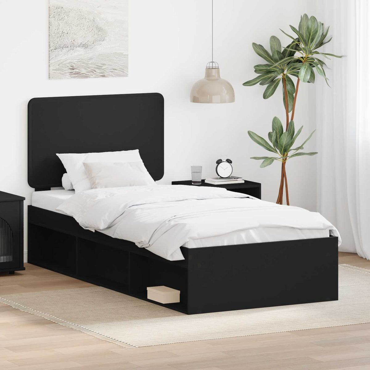 Bedframe met hoofdeinde Zwart 90 x 200 cm Massief grenenhout is nu te koop bij PeponiXL, paradijselijk wonen!