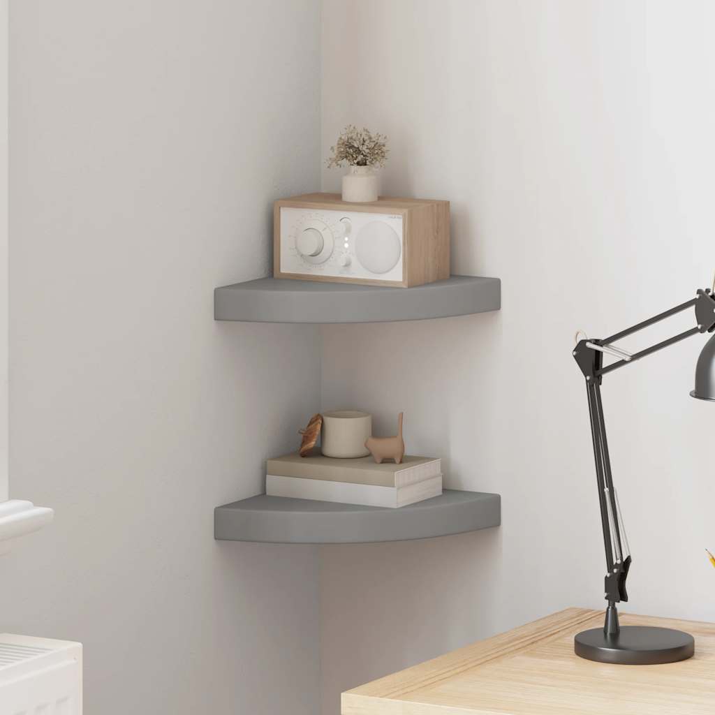 Hoekschappen zwevend 2 st 25x25x3,8 cm MDF grijs is nu te koop bij PeponiXL, paradijselijk wonen!