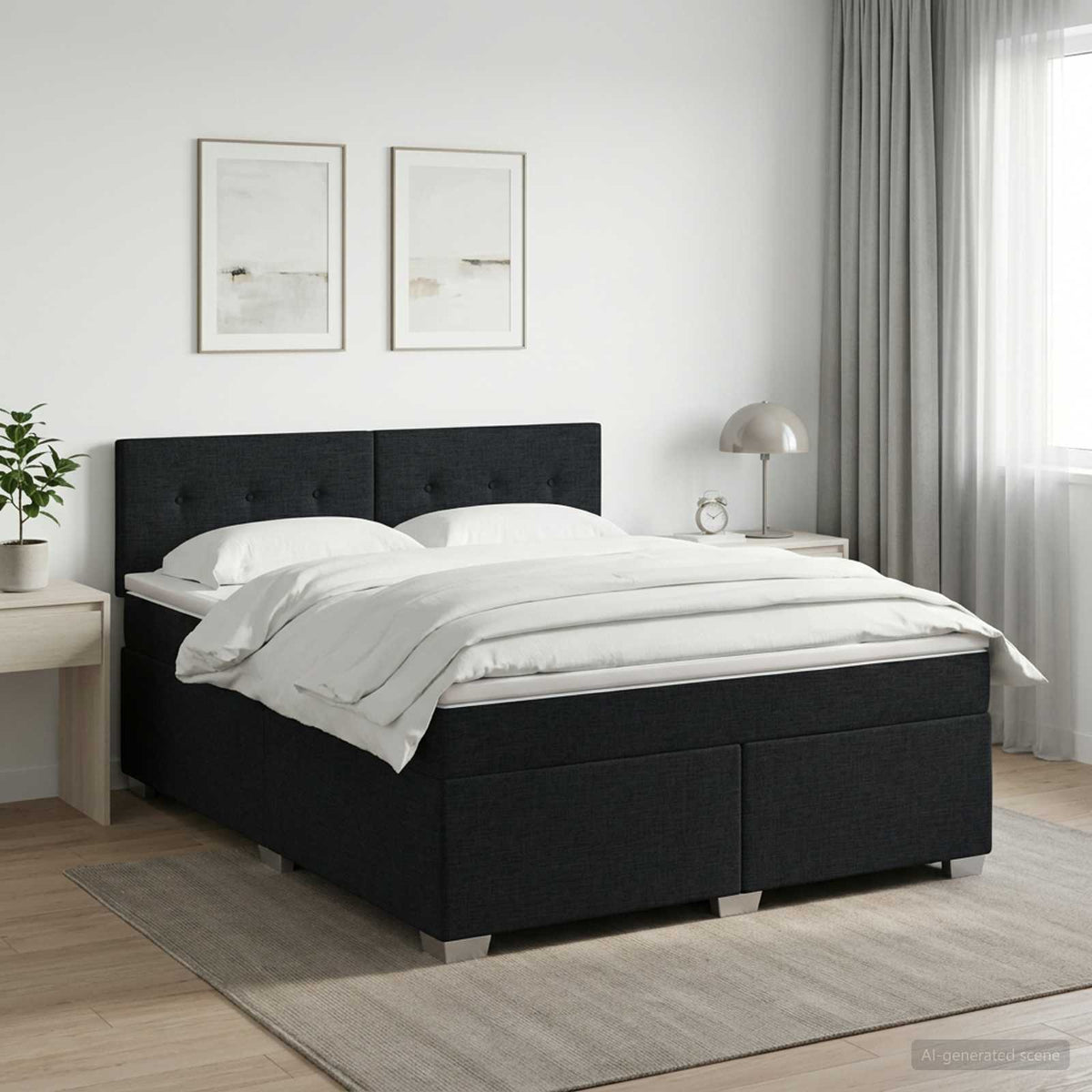 Boxspringbed met matras met hoofdeinde Zwart 140 x 190 cm Stof is nu te koop bij PeponiXL, paradijselijk wonen!