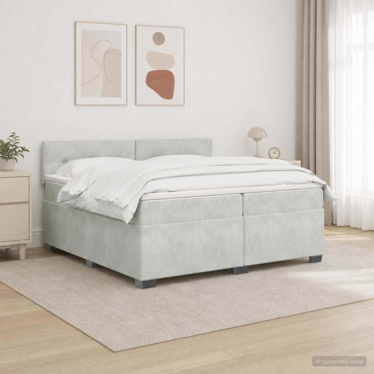 Boxspring Bed met Matras en LED Lichtgrijs 200 x 200 cm fluweel is nu te koop bij PeponiXL, paradijselijk wonen!