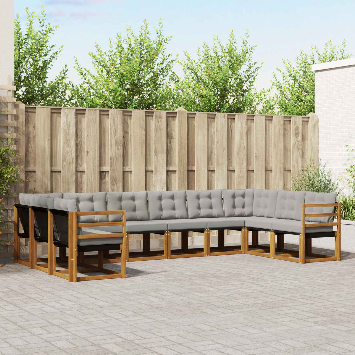 Buiten bankenset met kussen 10 pcs Natuurlijk en Lichtgrijs is nu te koop bij PeponiXL, paradijselijk wonen!