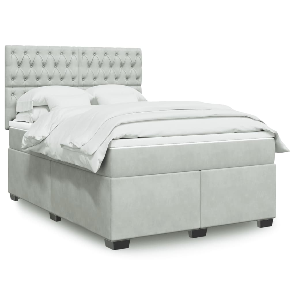 Boxspring met matras fluweel lichtgrijs 160x200 cm is nu te koop bij PeponiXL, paradijselijk wonen!