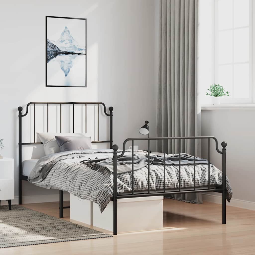 Bedframe met hoofd- en voeteneinde metaal zwart 100x200 cm is nu te koop bij PeponiXL, paradijselijk wonen!