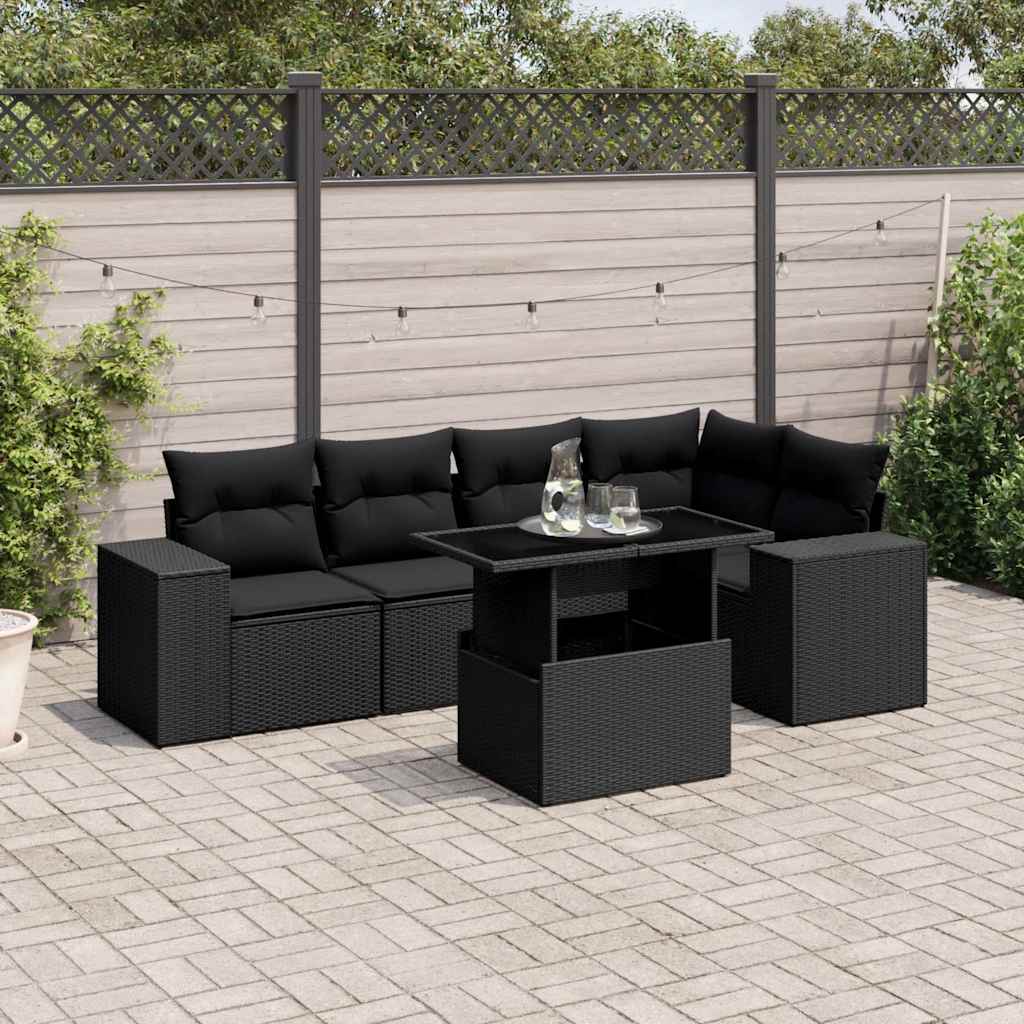 6-delige Loungeset met kussens poly rattan zwart is nu te koop bij PeponiXL, paradijselijk wonen!