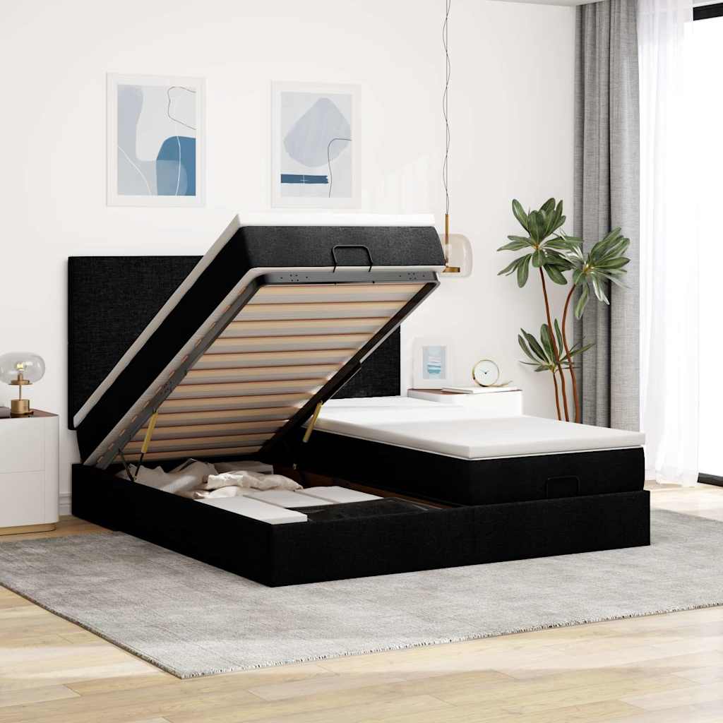 Ottoman bed met matrassen 200x200cm stof zwart is nu te koop bij PeponiXL, paradijselijk wonen!